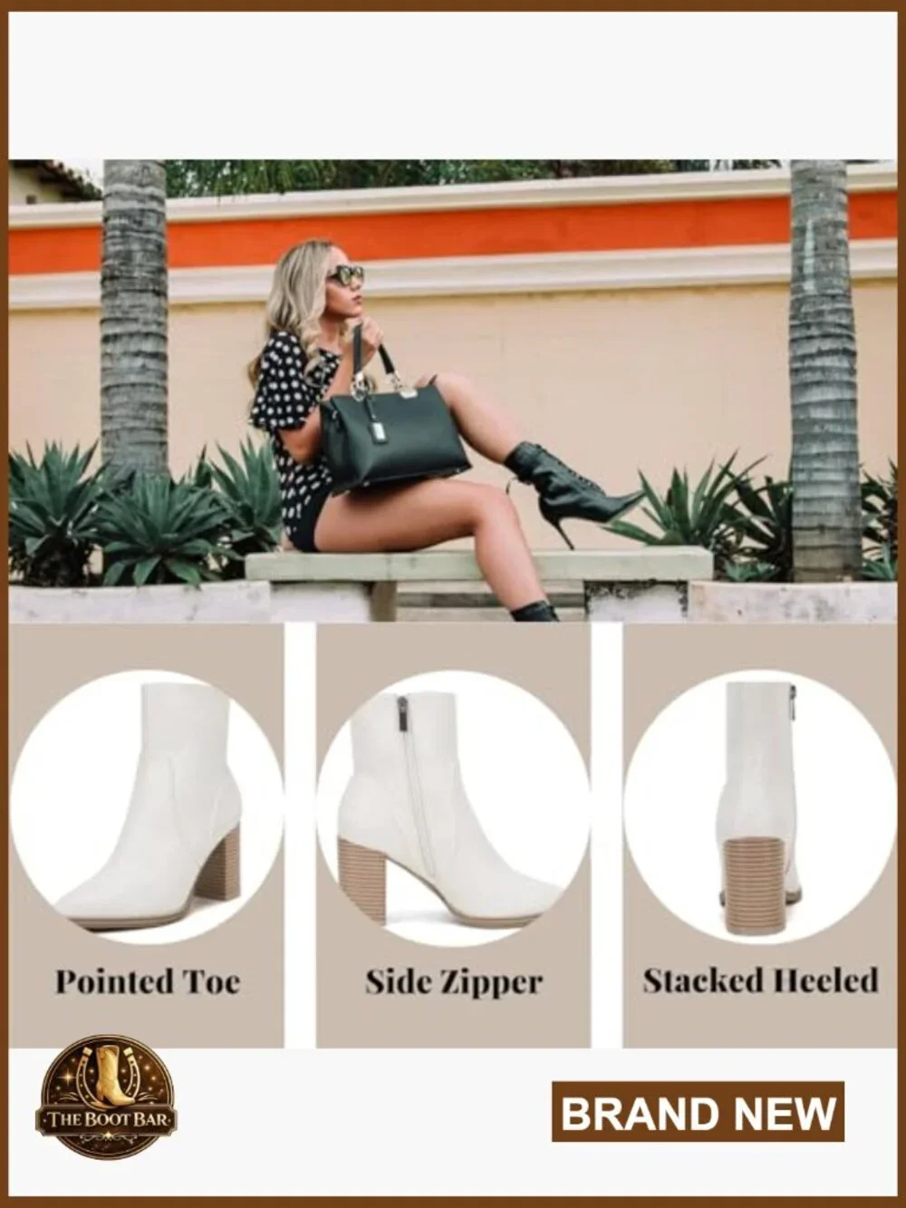 Pointed Toe Ankle Boots Chunky Stacked Heel Side Zipper Faux Leather Booties